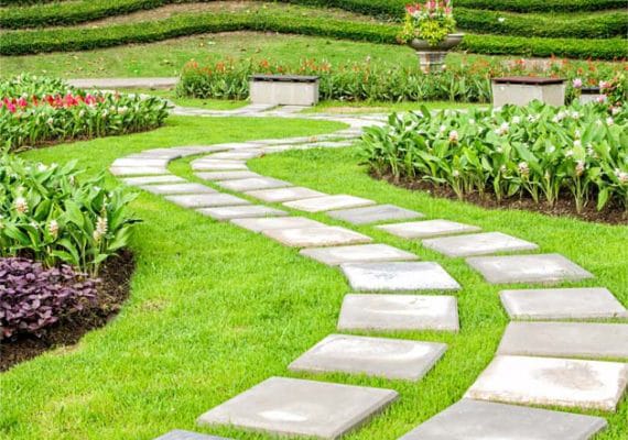 paver path through garden